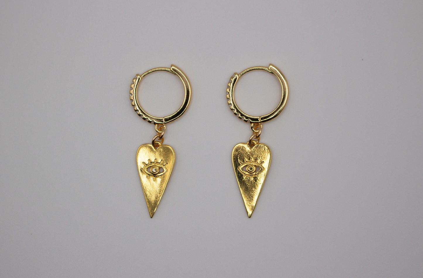 Gold Evil Eye Hearts on Fire huggies