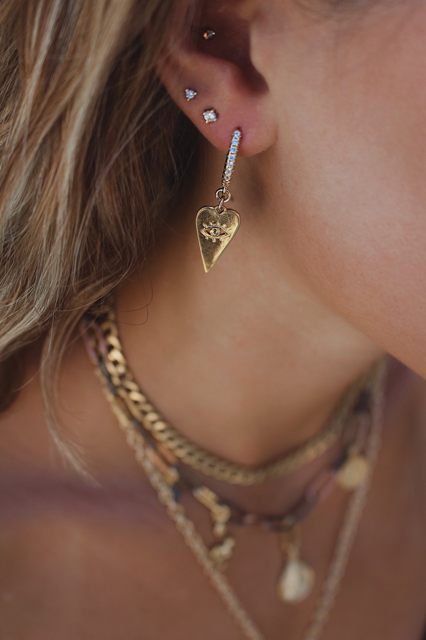 Gold Evil Eye Hearts on Fire huggies