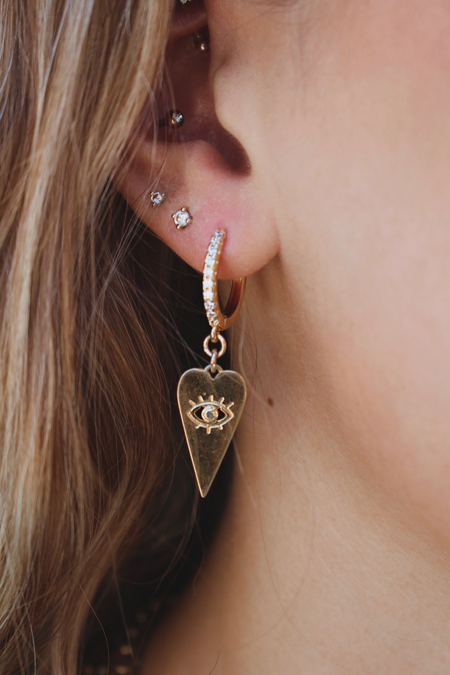 Gold Evil Eye Hearts on Fire huggies