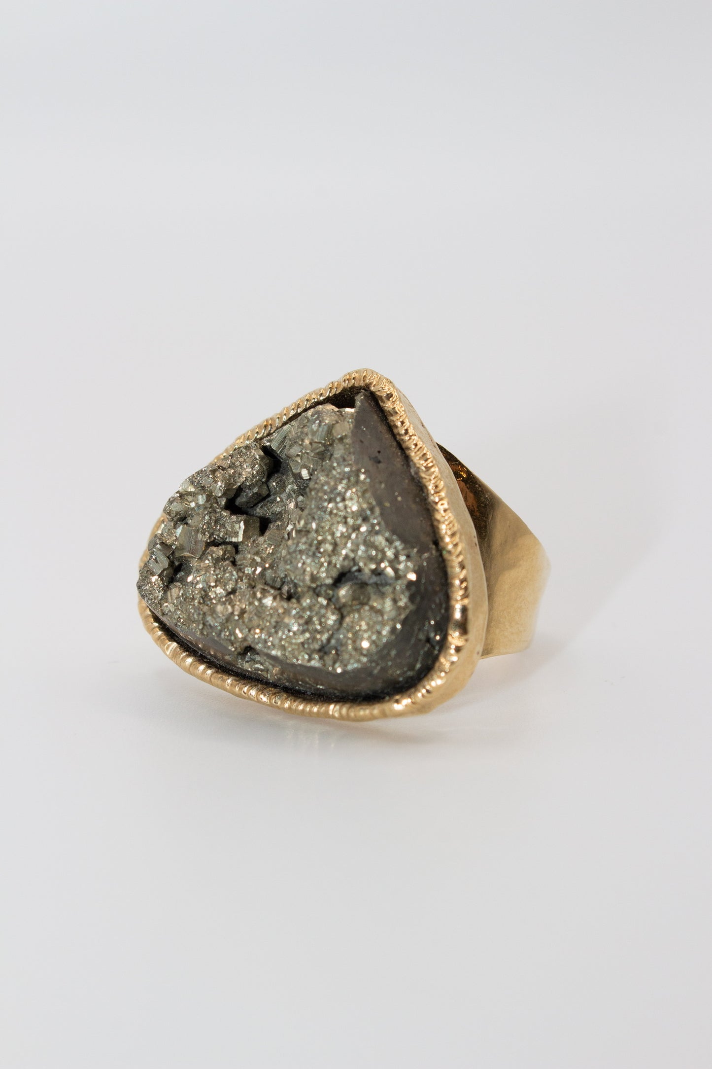 BOLD Heart Stone Pyrite gold adjustable ring