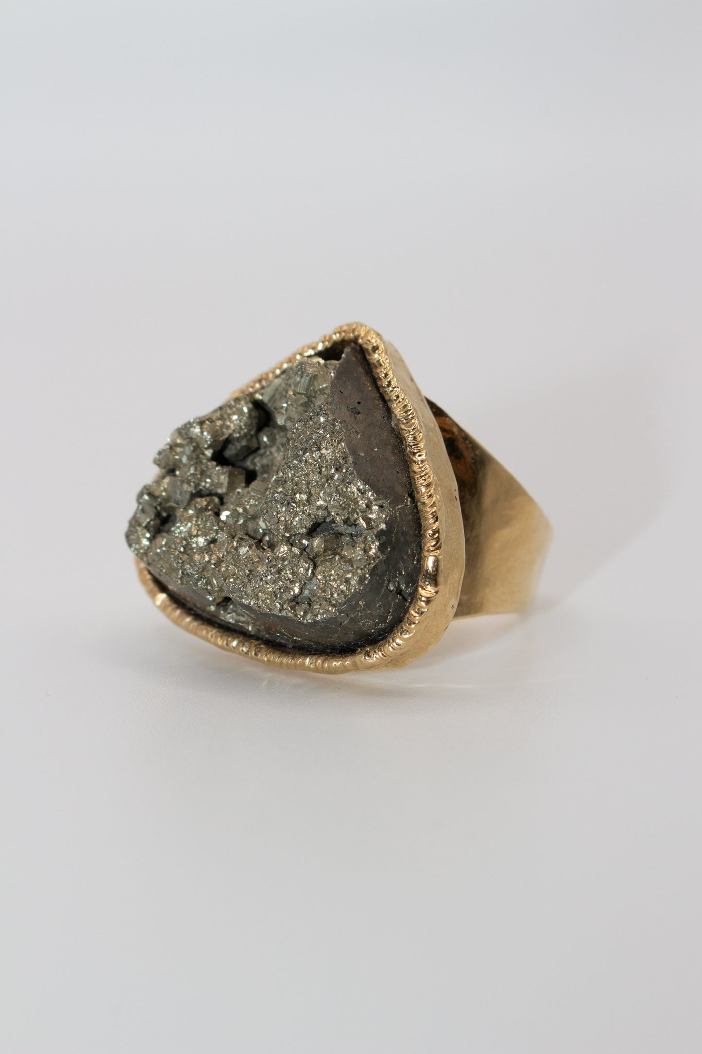 BOLD Heart Stone Pyrite gold adjustable ring