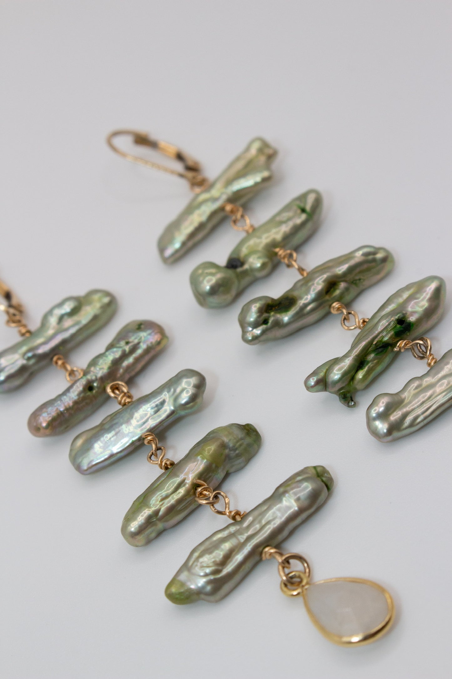 Freshwater Pearl Stick earrings with Moonstone drop
