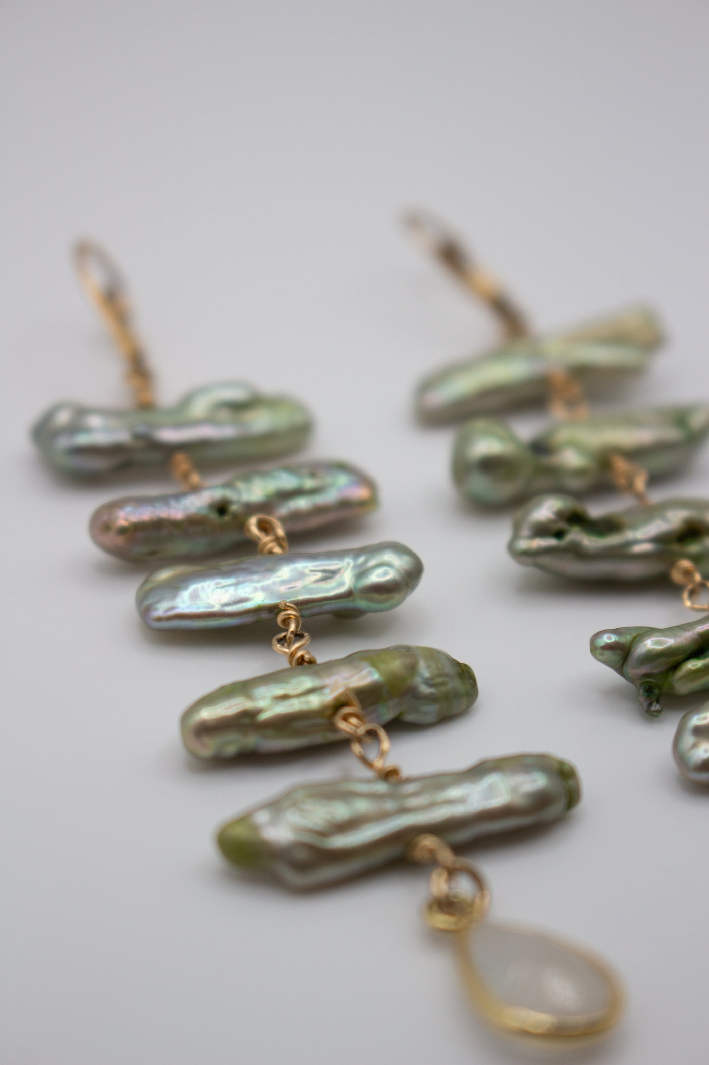 Freshwater Pearl Stick earrings with Moonstone drop