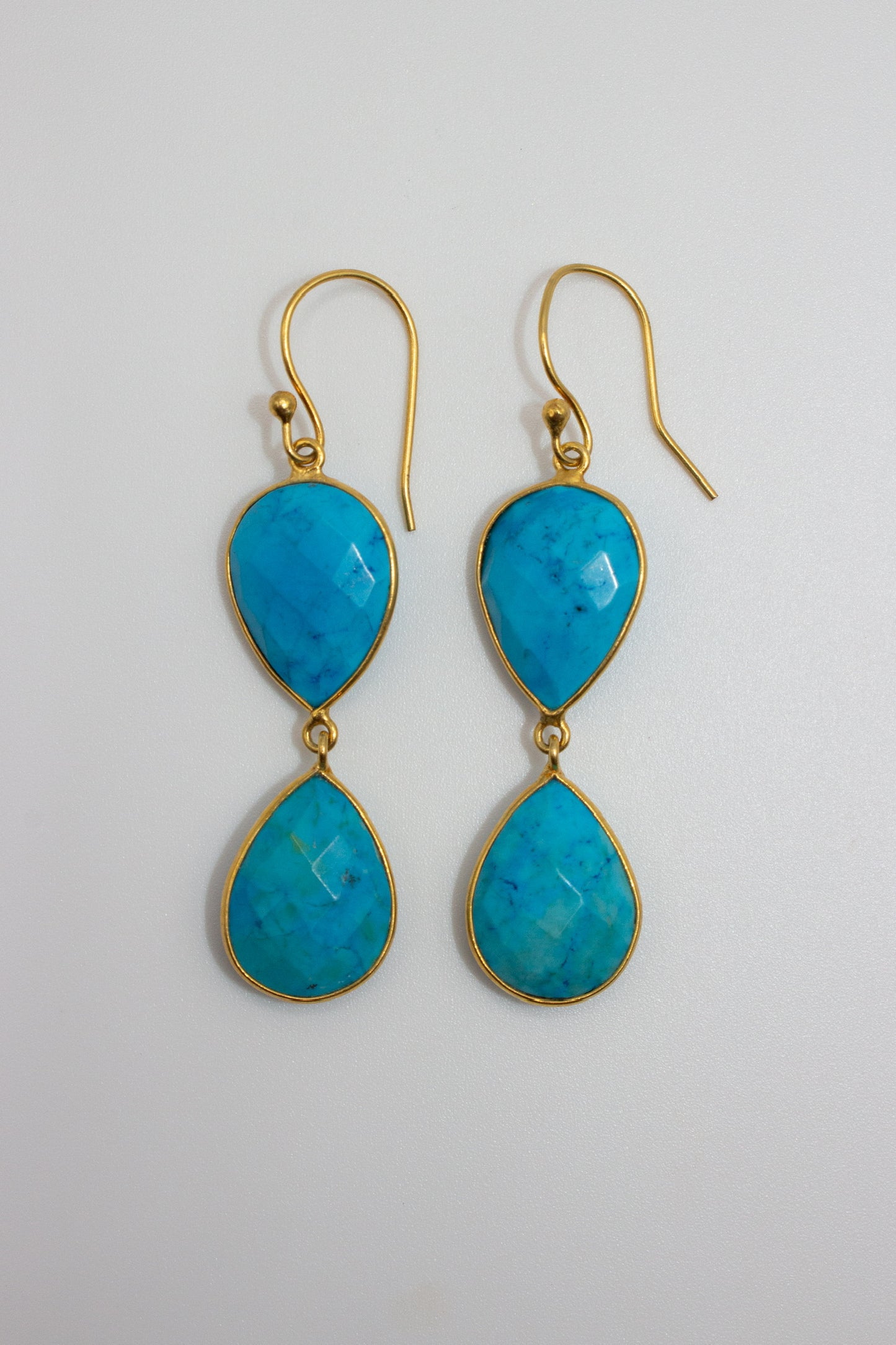 Turquoise earrings gold bezel teardrops