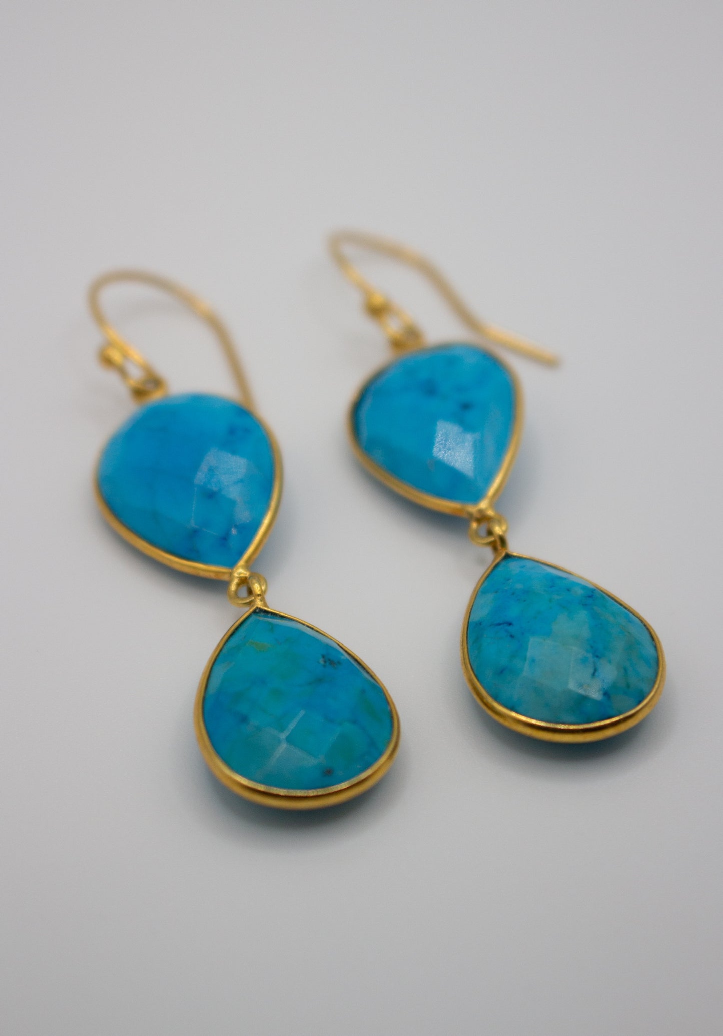 Turquoise earrings gold bezel teardrops