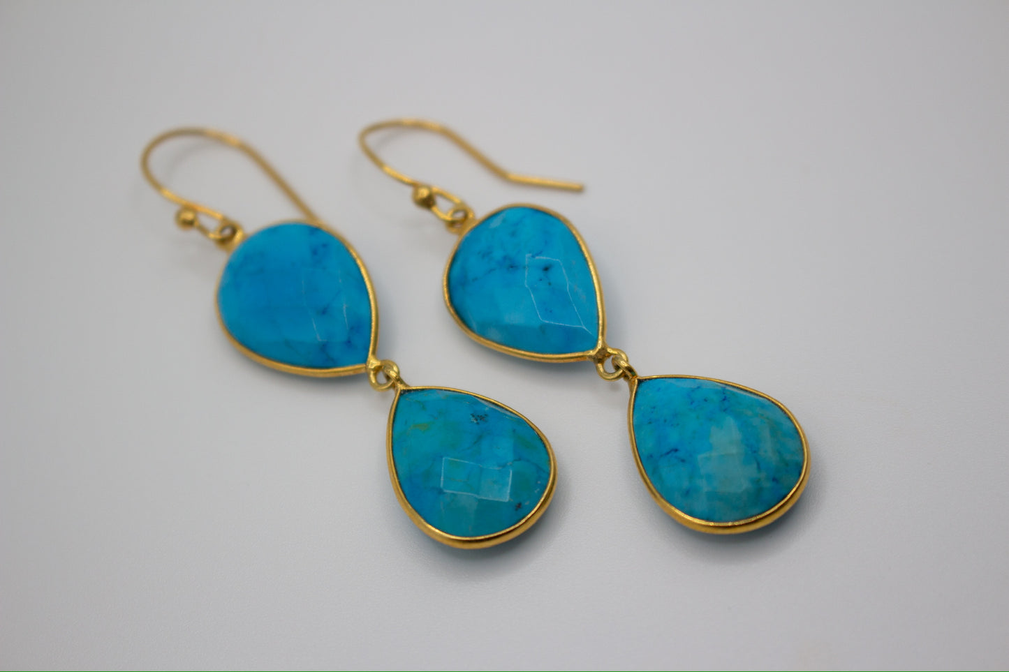 Turquoise earrings gold bezel teardrops