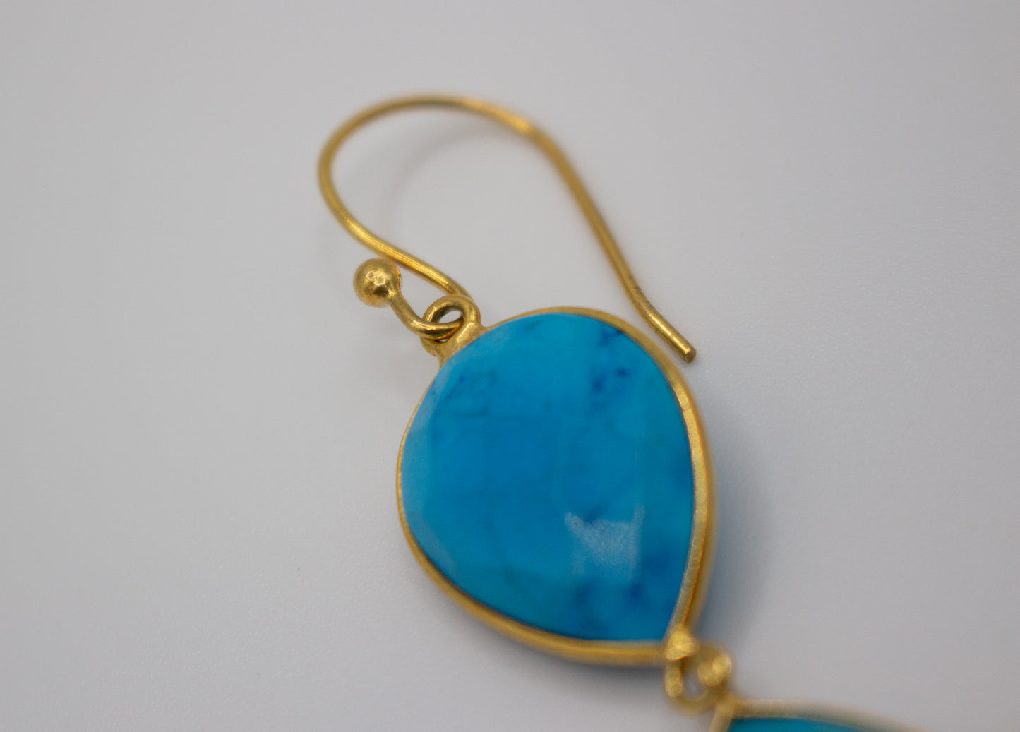 Turquoise earrings gold bezel teardrops