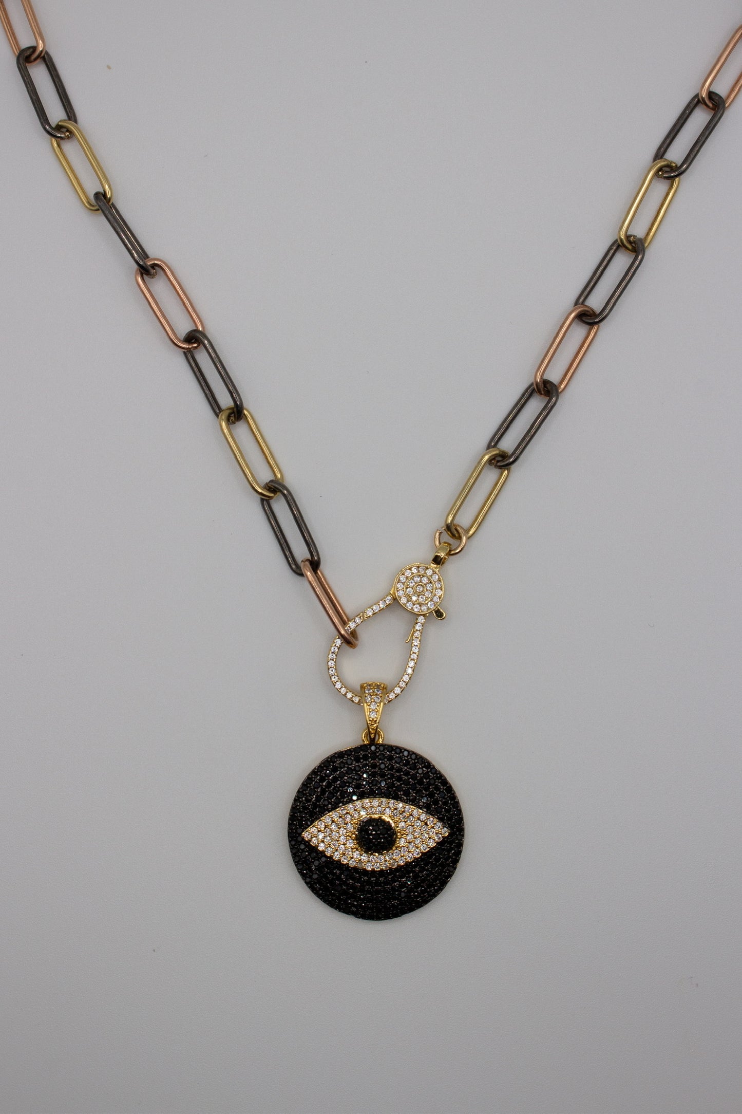 Silver Circle Evil Eye Charm Pendant Large