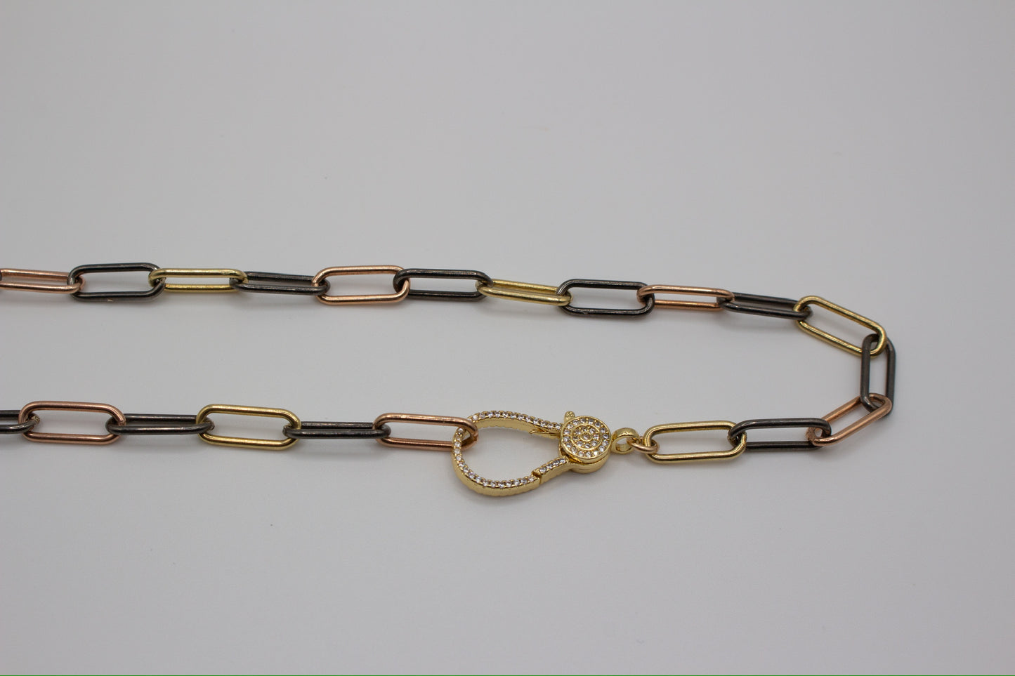Classic Paperclip Chain Necklace triple gold finish
