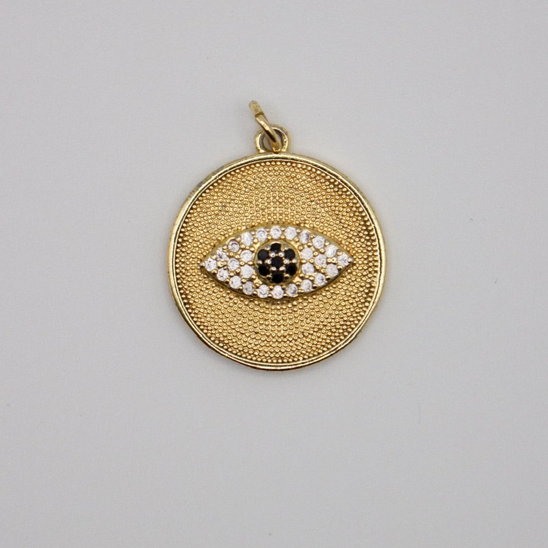 Gold Circle Evil Eye Charm Pendant