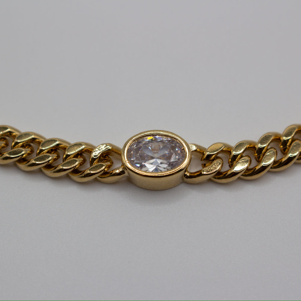 
                      
                        Classic Gold Curb C-Cain with CZ's
                      
                    