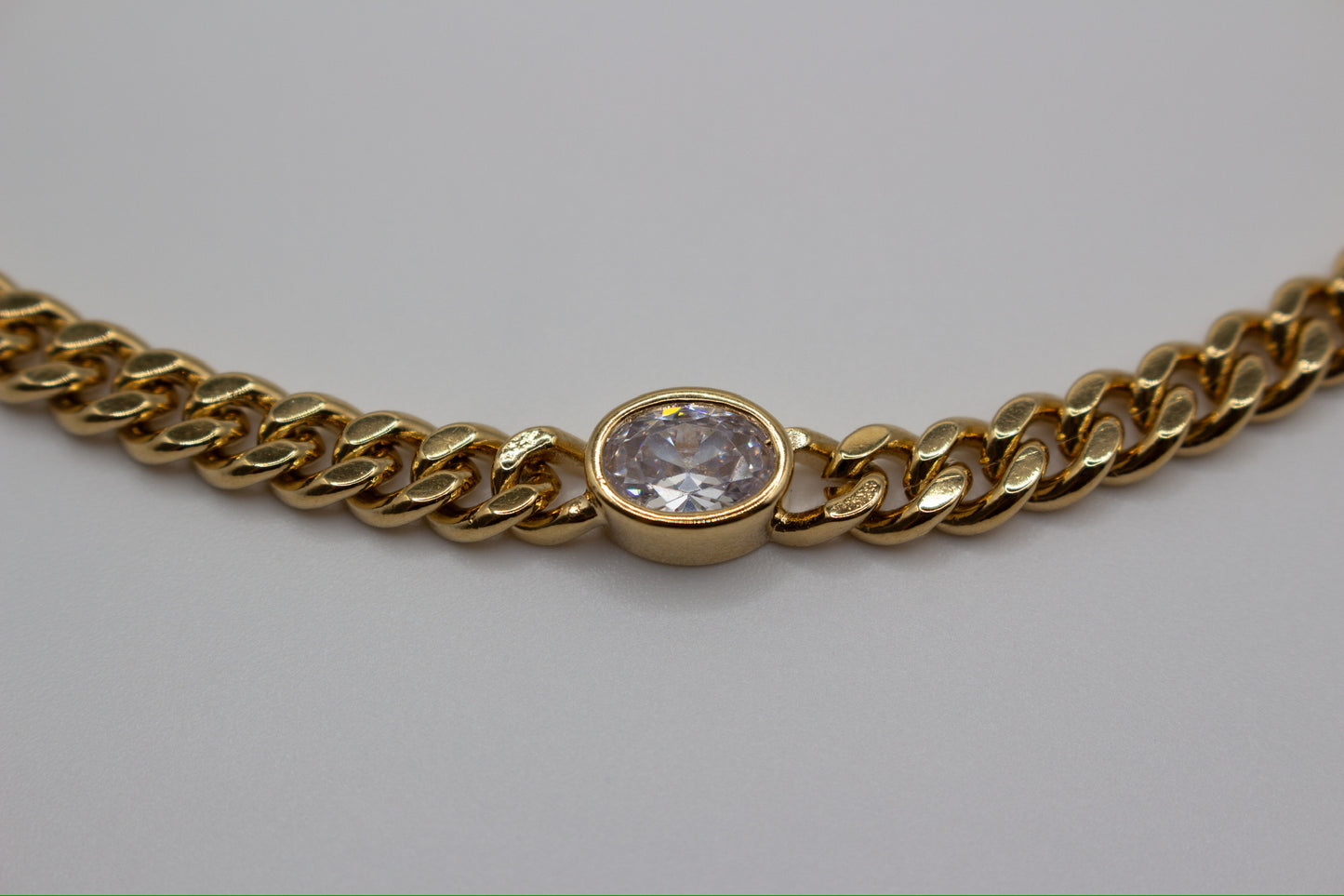 Classic Gold Curb C-Cain with CZ's