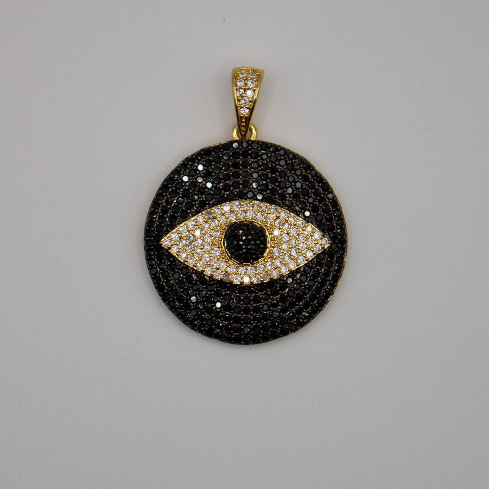 Gold Circle Evil Eye Charm Pendant